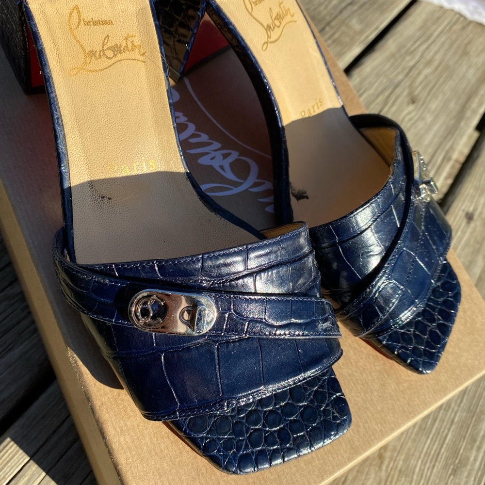 Christian Louboutin Dark Blue Croc-Embossed Heels